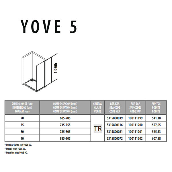 Porcelanosa Yove 5 Sliding Shower Door Panel