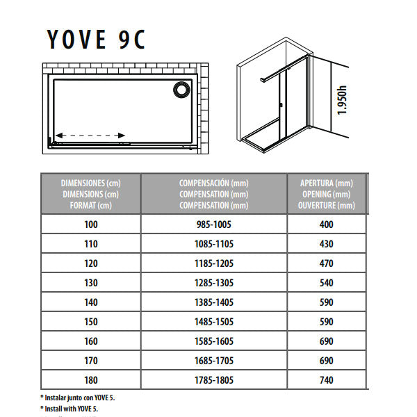 Porcelanosa Yove 9C Sliding Shower Door