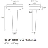 Portobello 1TH Basin & Full Pedestal 600 x 400mm
