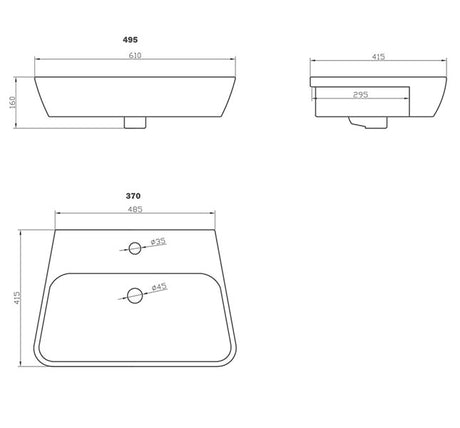 Portobello 1TH Semi Recessed Basin 495 x 415mm