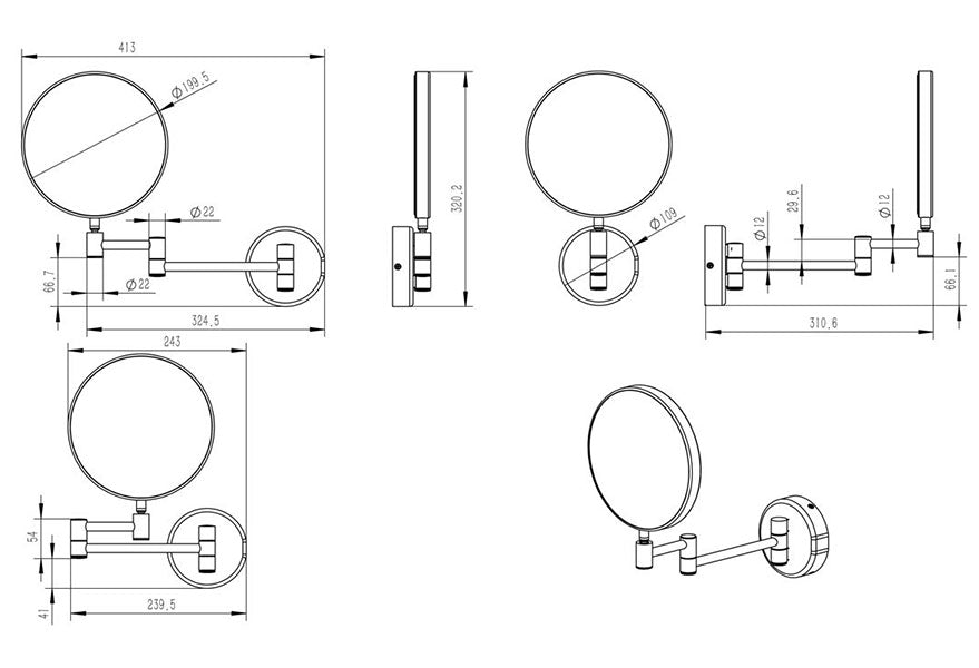 Tabo Aspen Round Chrome Cosmetic Mirror 245 x 320mm