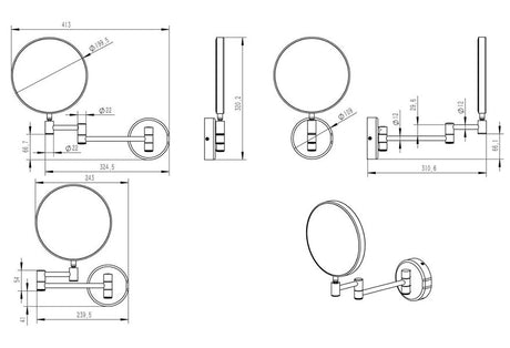 Tabo Aspen Round Chrome Cosmetic Mirror 245 x 320mm
