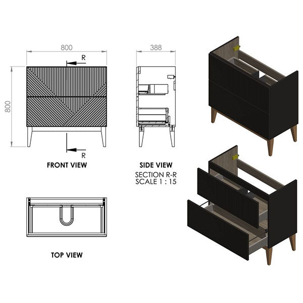 Tabo Bergamo Matt Graphite Grey Floor Standing 2 Drawer Basin Unit & Basin 815mm