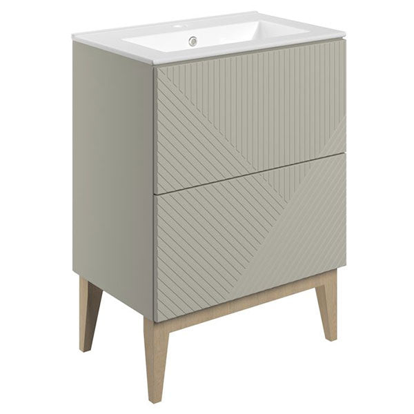 Tabo Bergamo Matt Oak Floor Standing 2 Drawer Basin Unit & Basin 615mm