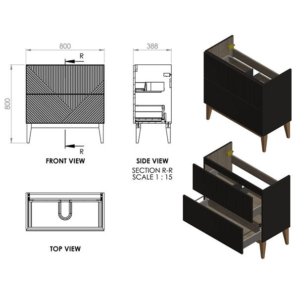 Tabo Bergamo Matt Oak Floor Standing 2 Drawer Basin Unit & Basin 815mm