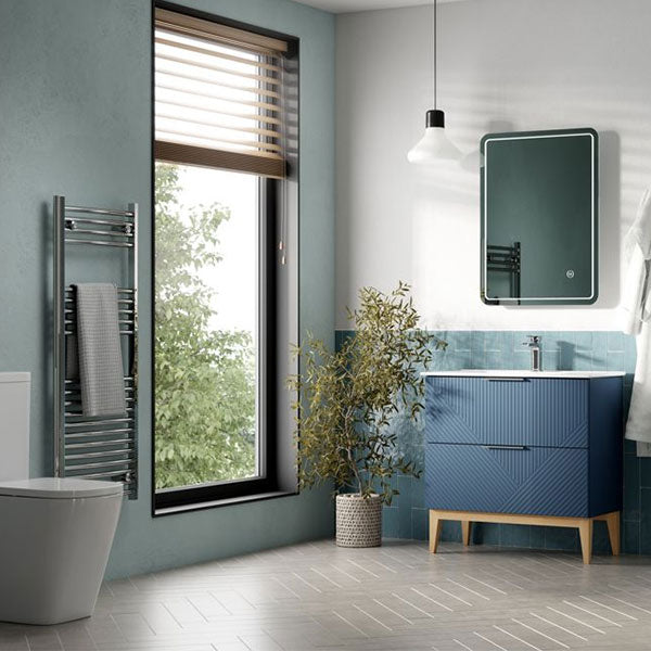 Tabo Bergamo Matt Smoke Blue Floor Standing 2 Drawer Basin Unit (815mm shown)