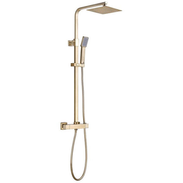 Tabo Sorrento Brushed Brass Square Thermostatic Bar Mixer Shower with Riser Kit