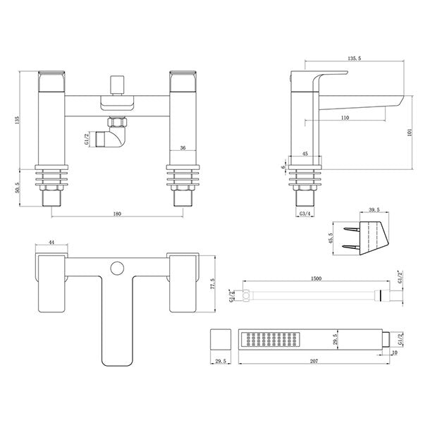 Tabo Corrado Brushed Bronze Bath Shower Mixer Tap