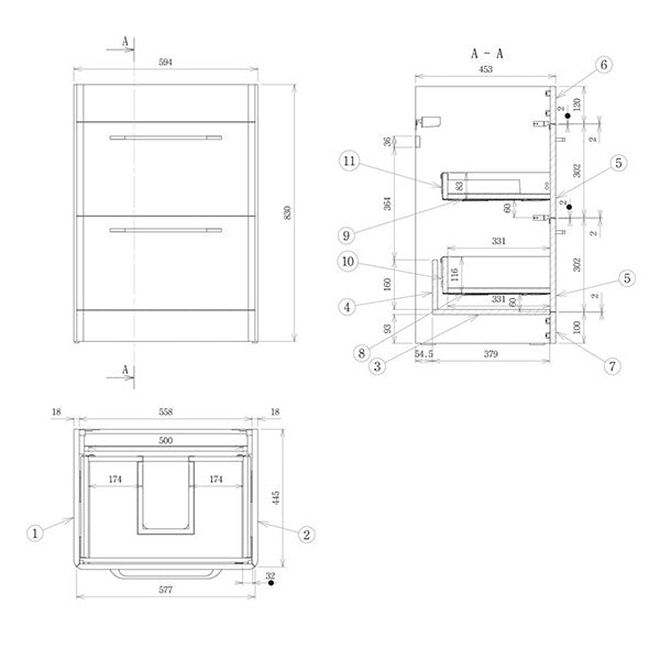 Tabo Florence Grey Gloss Floor Standing 2 Drawer Basin Unit & Basin with integrated lighting 610mm