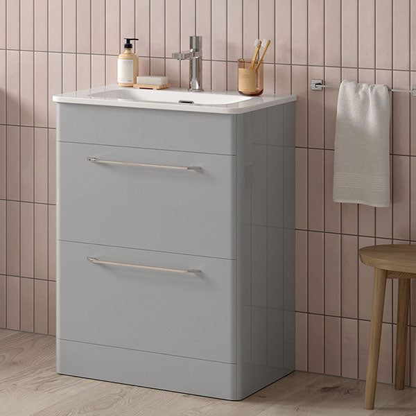 Tabo Florence Grey Gloss Floor Standing 2 Drawer Basin Unit & Basin ...