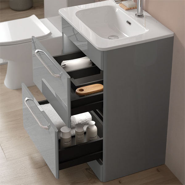 Tabo Florence Grey Gloss Floor Standing 2 Drawer Basin Unit & Basin with integrated lighting 610mm