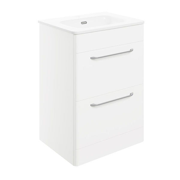 Tabo Florence White Gloss Floor Standing 2 Drawer Basin Unit & Basin with integrated lighting 610mm