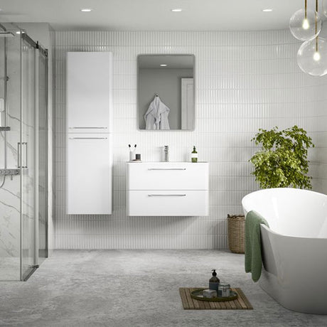 Tabo Florence White Gloss Wall Hung 2 Drawer Basin Unit & Basin 610mm (in the day)