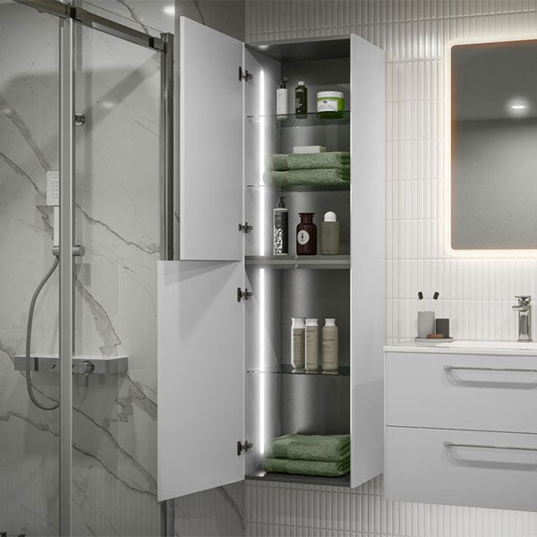 Tabo Florence White Gloss Wall Hung Tall Unit with integrated lighting 454mm