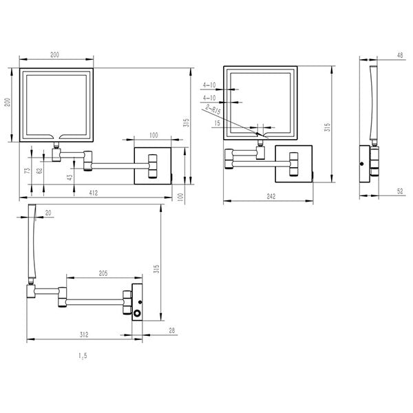 Tabo Minute Square LED Chrome Cosmetic Mirror 240 x 315mm