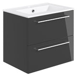 Tabo Modena Anthracite Gloss Wall Hung 2 Drawer Basin Unit & Basin 610mm
