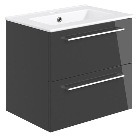 Tabo Modena Anthracite Gloss Wall Hung 2 Drawer Basin Unit & Basin 610mm