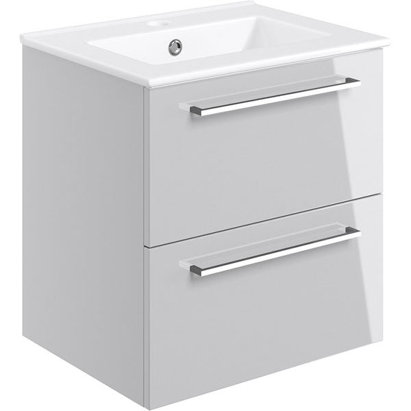 Tabo Modena Grey Gloss Wall Hung 2 Drawer Basin Unit & Basin 510mm ...