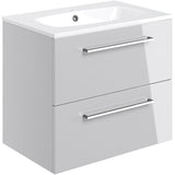 Tabo Modena Grey Gloss Wall Hung 2 Drawer Basin Unit & Basin 610mm