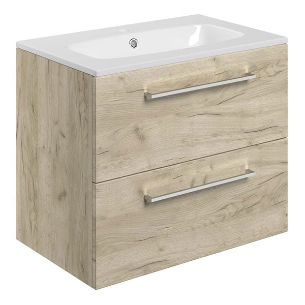Tabo Modena Oak Wall Hung 2 Drawer Basin Unit & Basin 510mm