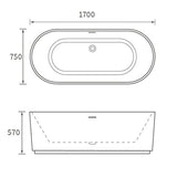 Tabo Neve Fluted Freestanding Bath 1700 x 750 x 570mm