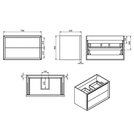 Tabo Orta Matt Storm Blue Wall Hung 2 Drawer Basin Unit & Basin 815mm
