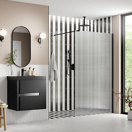 Tabo Splash Fresco Fluted Glass Wetroom Panel Black 