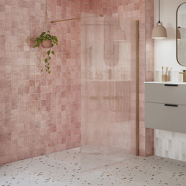 Tabo Splash Fresco Fluted Glass Wetroom Panel Brushed Bronze