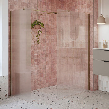 Tabo Splash Fresco Fluted Glass Wetroom With Side Panel Brushed Bronze