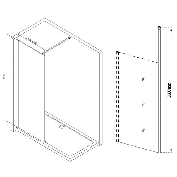 Tabo Splash Fresco Wetroom Panel & Floor-to-Ceiling Pole Chrome