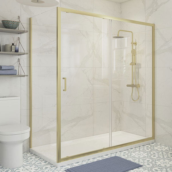 Tabo Splash Modo Sliding Enclosure & Optional Side Panel Brushed Brass
