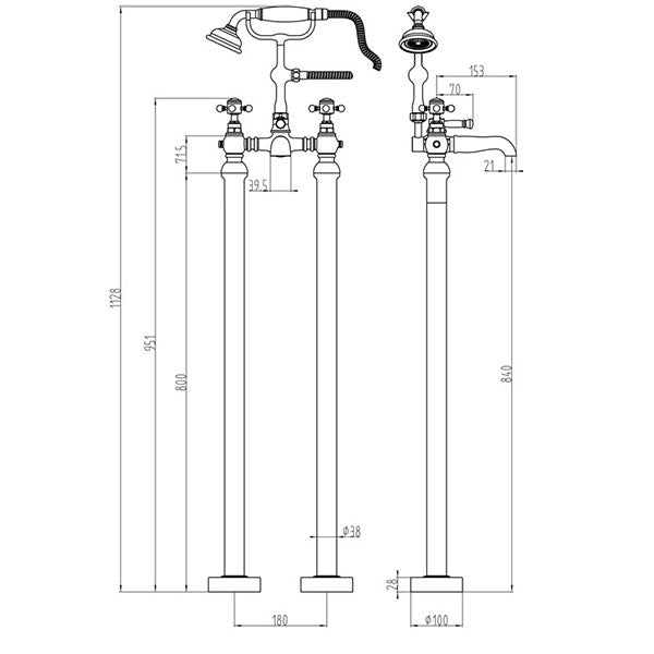 Tabo Stratford Brushed Brass Floor Standing Bath Shower Mixer Tap