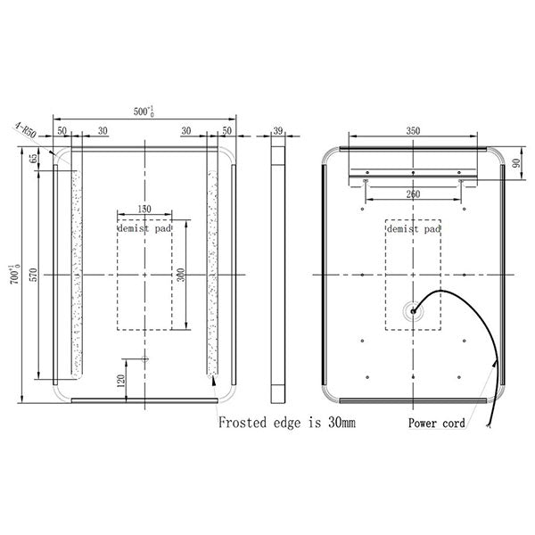 Tabo Theatre Front-Lit Brushed Bronze LED Mirror 500 x 700mm