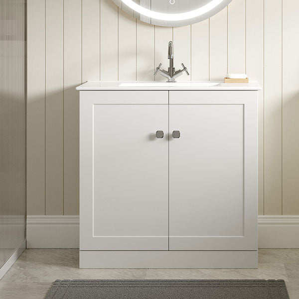 Tabo Treviso Matt White Floor Standing 2 Door Basin Unit & Basin 815mm ...