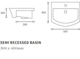 Tate 1TH Semi Recessed Basin 500 x 400mm