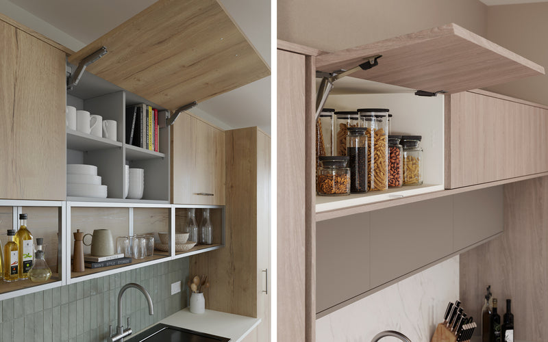 TEXTURA Sand Oak & Halifax Oak - Stay Lift Wall Cabinets