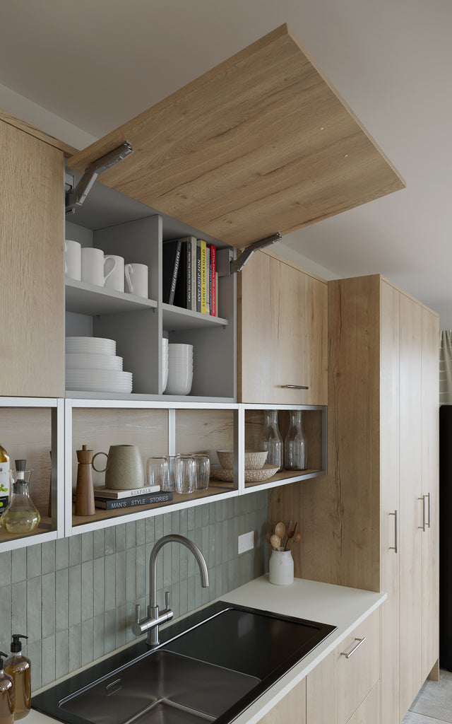 TEXTURA Halifax Oak - Stay Lift Wall Cabinet & Frameworks