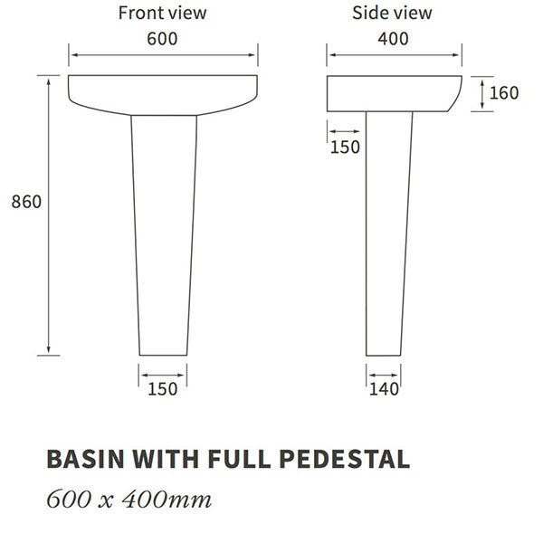Tabo Bosco 1TH Basin & Full Pedestal 600 x 400mm