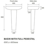Tabo Bosco 1TH Basin & Full Pedestal 600 x 400mm