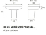 Trafalgar 1TH Basin & Semi Pedestal 600 x 400mm