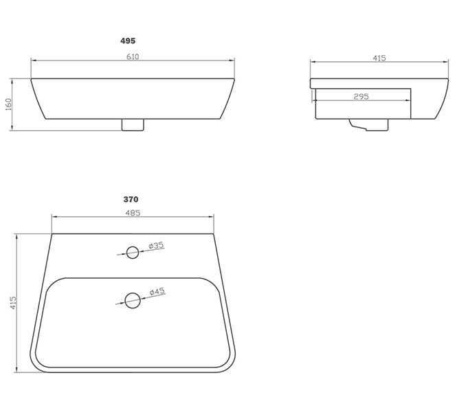 Trafalgar 1TH Semi Recessed Basin 495 x 415mm