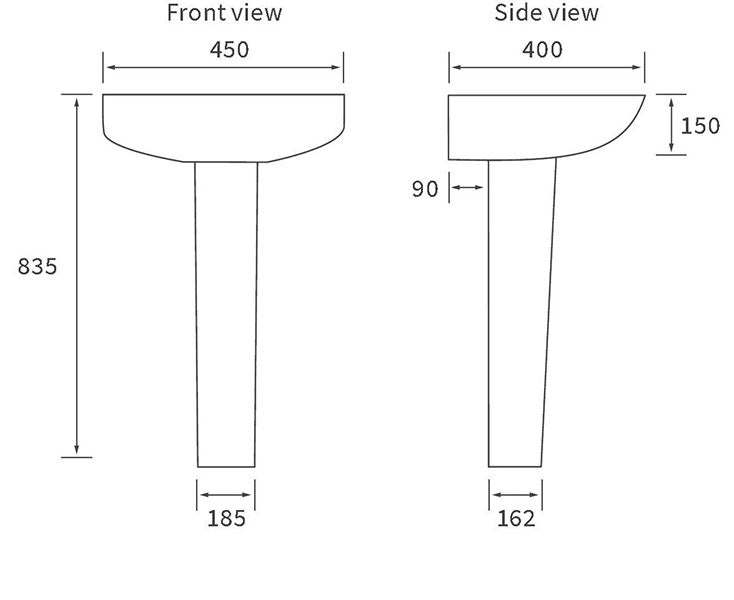 Westminster 1TH Basin & Full Pedestal 450 x 400mm