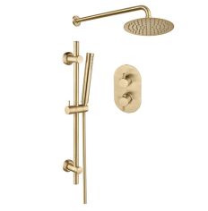 Tabo Brushed Brass Two Outlet Shower Valve with Riser & Overhead Kit