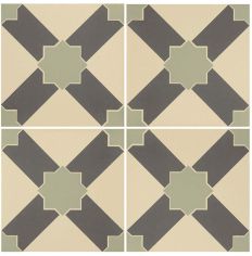 Odyssey Alhambra Denim and Light Jade on White Tiles, pattern repeat