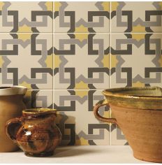Odyssey Ottoman Summer Yellow, Light Grey and Dark Grey on White Tiles