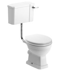 Abbey Low Level WC & Satin White Wood Effect Soft Close Seat