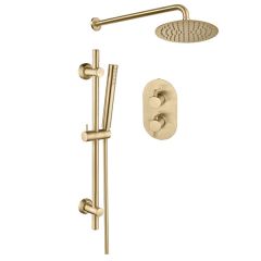 Tabo Brushed Brass Two Outlet Shower Valve with Riser & Overhead Kit