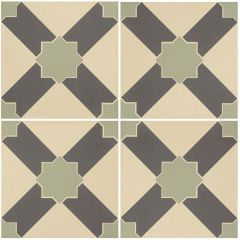 Odyssey Alhambra Denim and Light Jade on White Tiles, pattern repeat