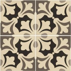 Odyssey Rococo Light Grey, Dark Grey and Black on White Tiles, pattern repeat