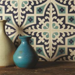 Odyssey Romanesque Dark Blue and Dark Jade on White Tiles